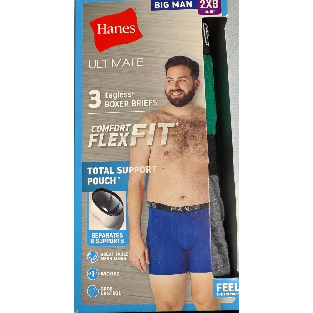 Hanes Ultimate Comfort Flex Fit Total Support Pouch Boxer Briefs 3pk Big Man 2XB